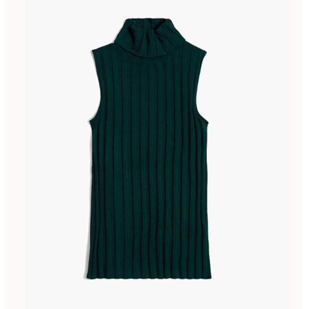 2/25 J Crew Mockneck sweater-tank Black Ribbed Stretchy Medium wool blend office